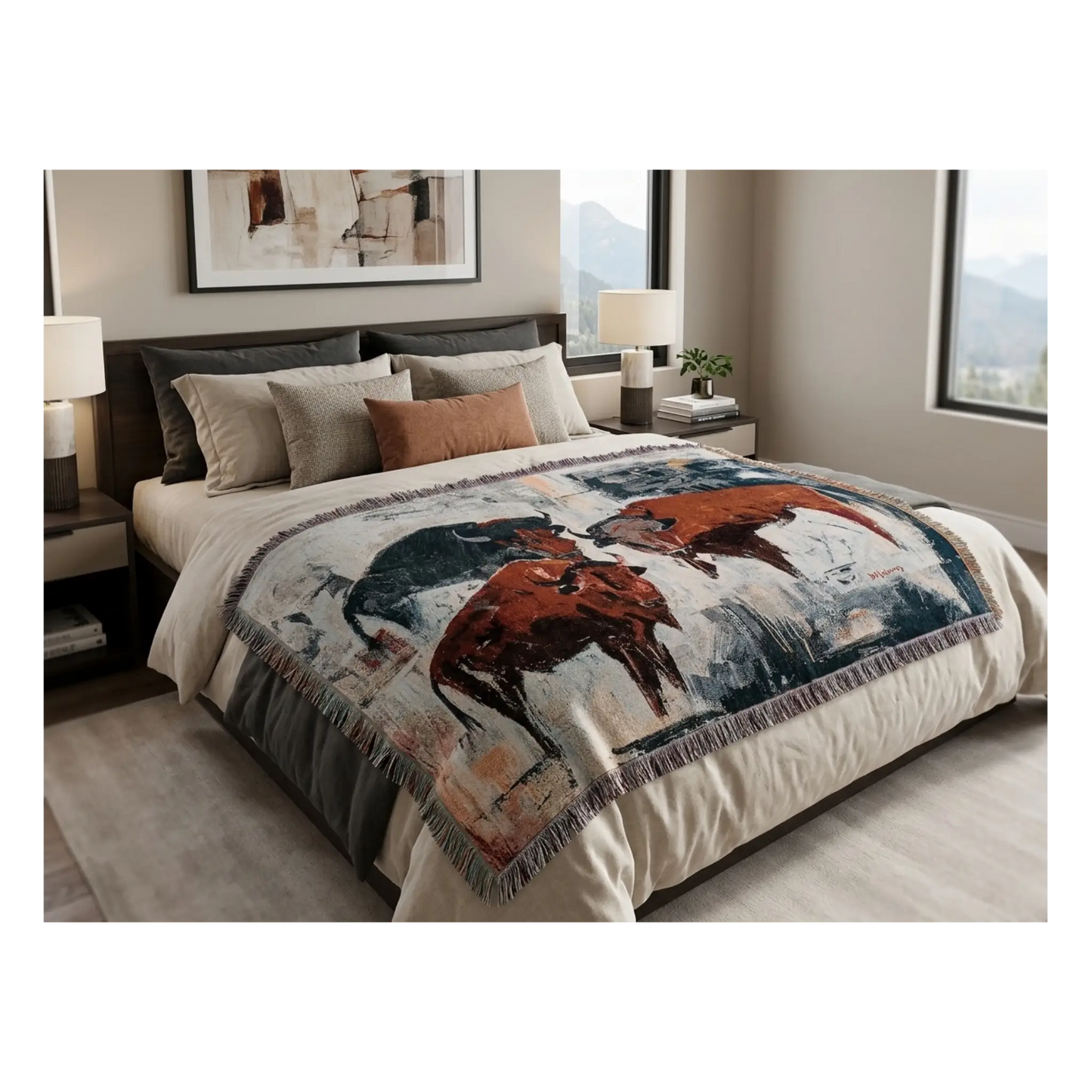 Cotton Throw Blanket - Bison on Parade