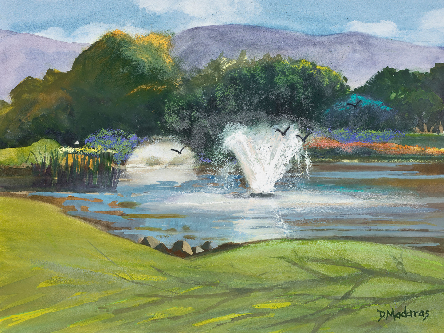 Fountains on #4 by Diana Madaras - 12x16" Original Watercolor and Pastel