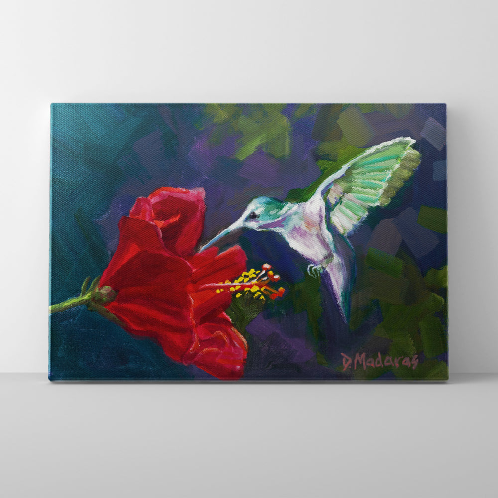 Hummingbird and the Hibiscus- Mini Canvas