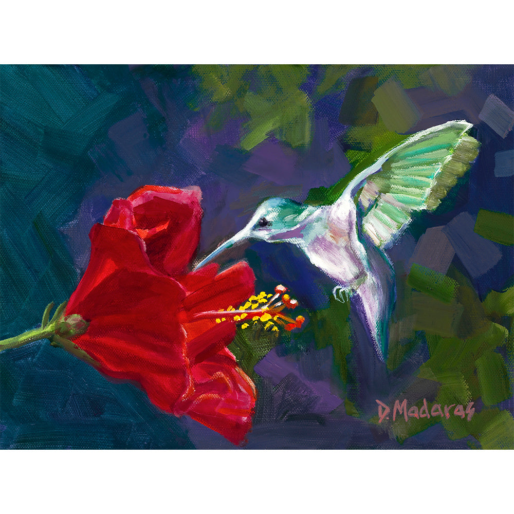 Hummingbird and the Hibiscus- Mini Canvas