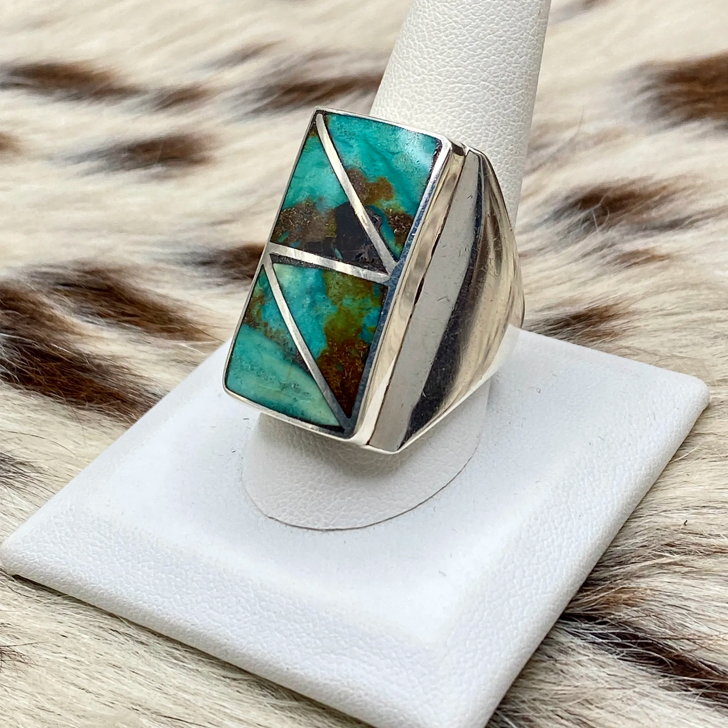 Heavy gauge Sterling ring w/ inlay Green TQ size 10.75