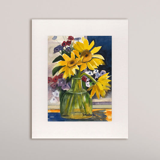 Sunflowers in Green Glass- Matted Print