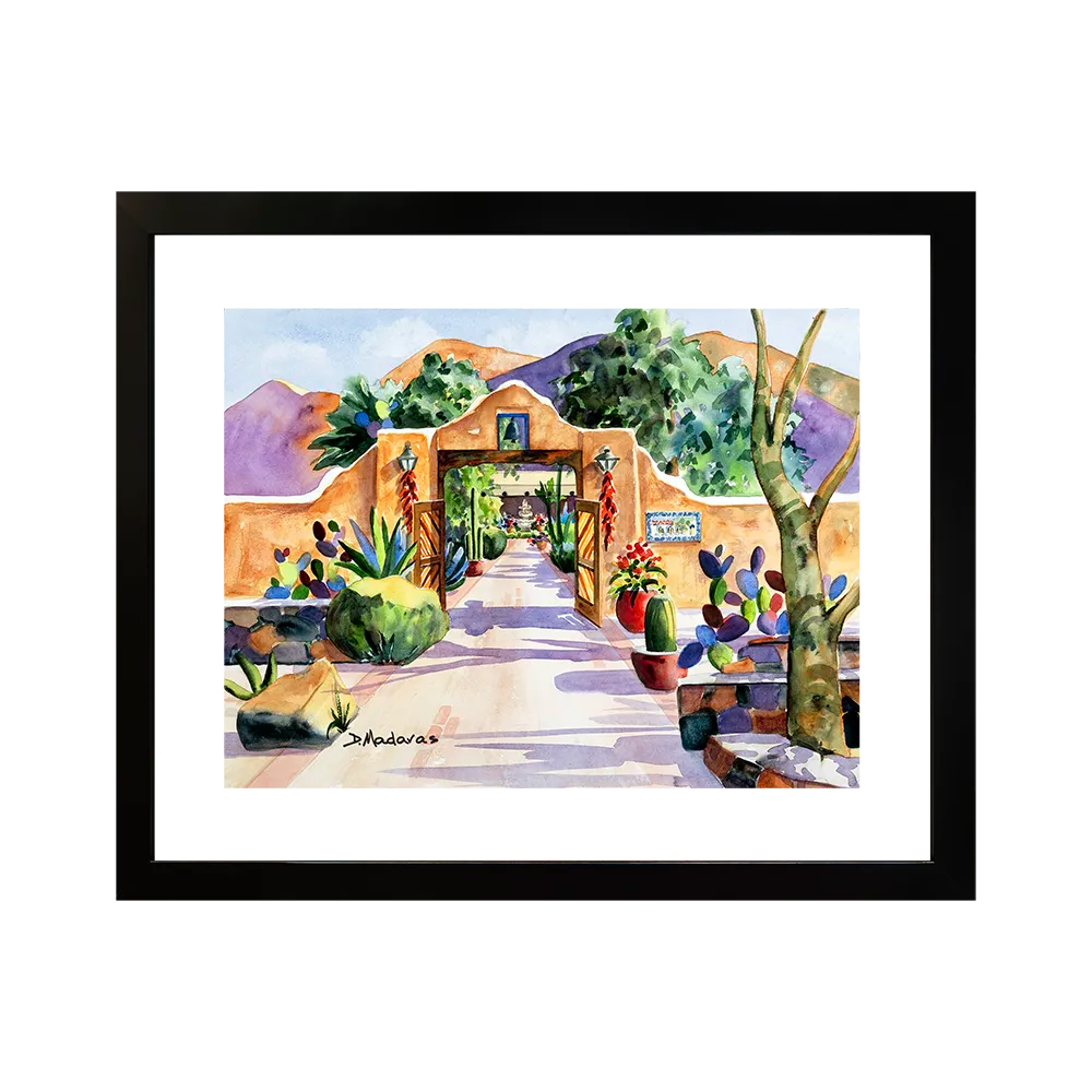 Framed Watercolor Print 16x20"- Hacienda Gate II