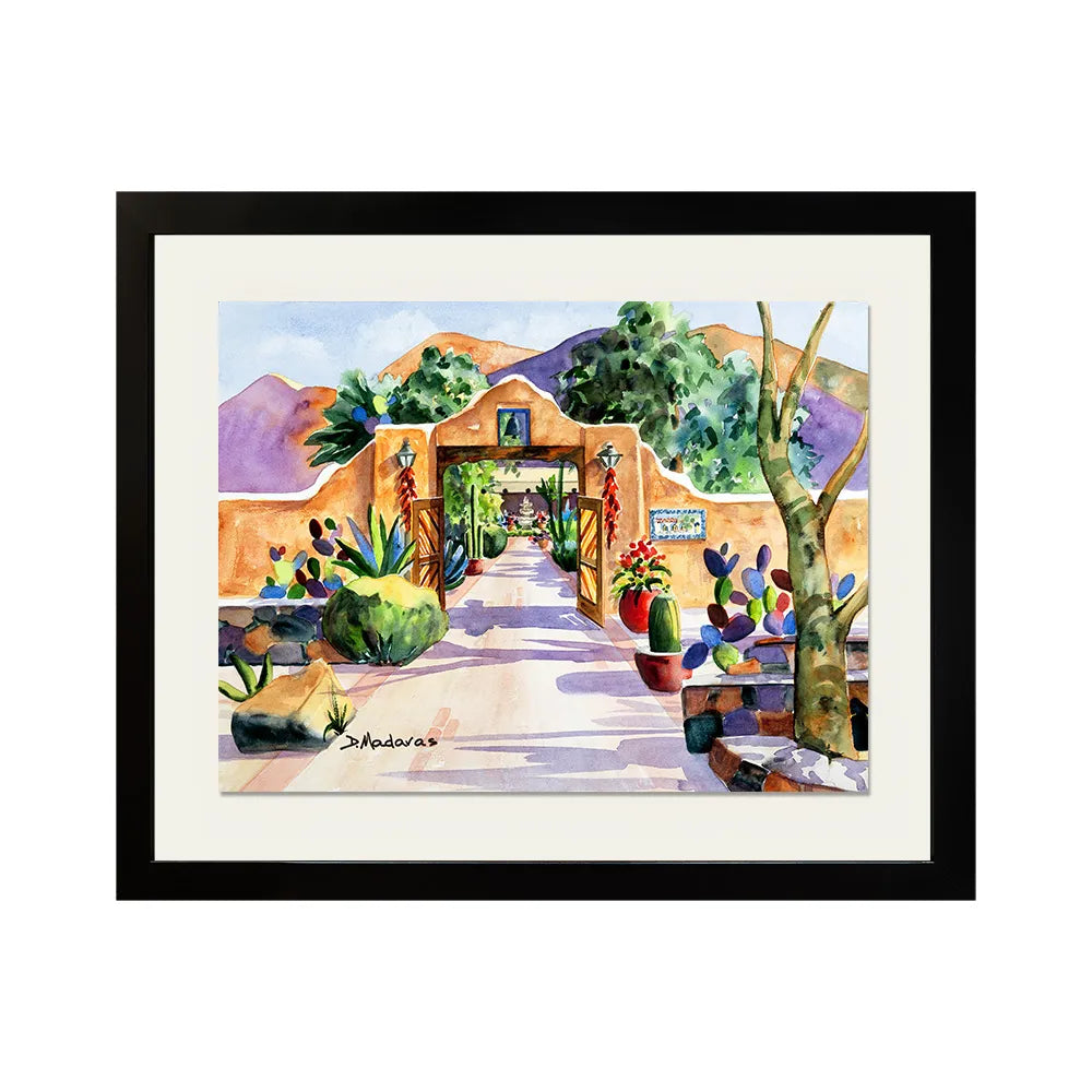 Framed Watercolor Print 24x32"- Hacienda Gate II