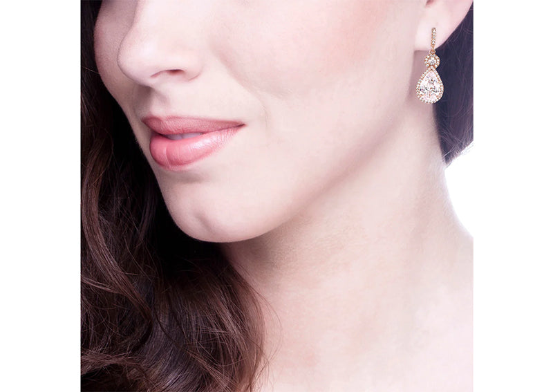 18 KGP Rose Gold Victorian Clear Teardrops by Bling