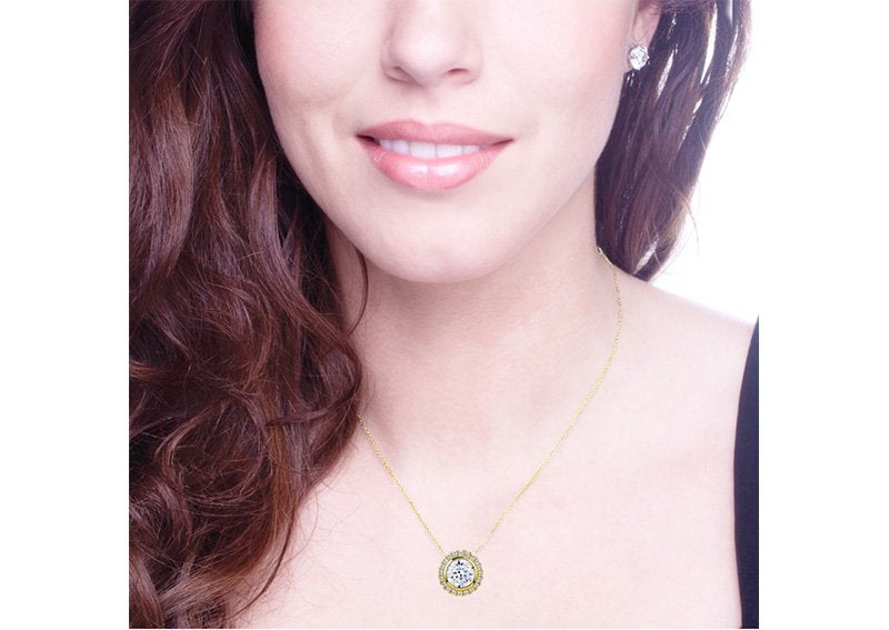 18 KGP 2 Carat Round Pendant Necklace with Halo by Bling