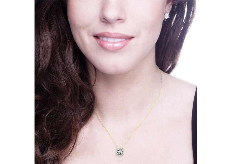 18 KGP 3 Carat Cushion Cut Floating Necklace with Halo by Bling