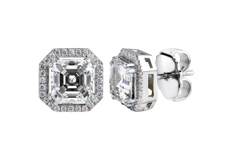 Sterling Silver Carat Clear Asscher Cut Studs with Halo by Bling
