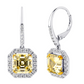 Sterling Silver Fancy Light Yellow Asscher Cut Drops with 18 KGP Prongs and Stone Detailing on Back by Bling