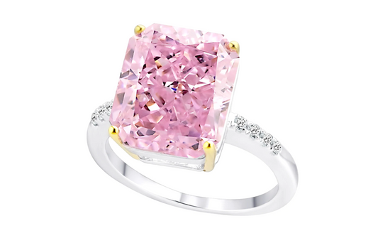 Sterling Silver Fancy Light Pink Rectangular Crushed Ice Cut Sedona Ring with 18 KGP Prongs