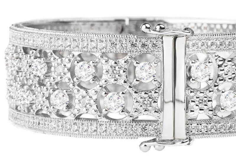 Silver Clear Florentine Cuff with Perimeter Stones by Bling