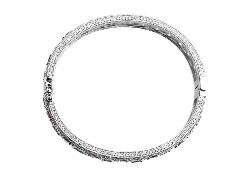 Silver Garnet-Hued Florentine Cuff with Perimeter Stones
