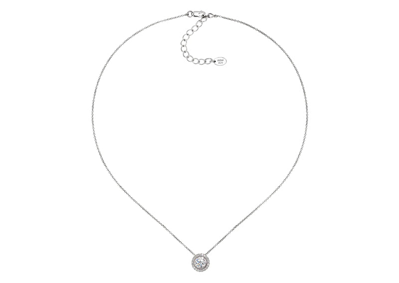 Sterling Silver 2 Carat Round Pendant Necklace with Halo by Bling