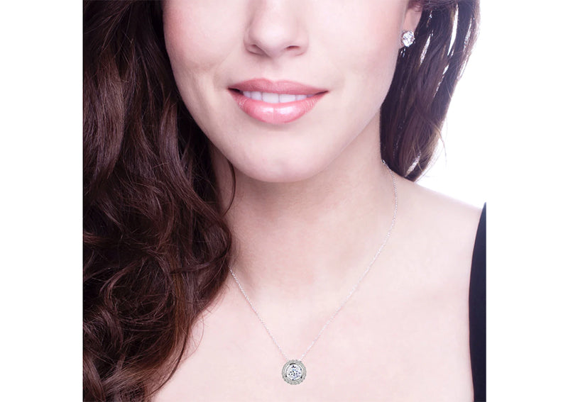 Sterling Silver 2 Carat Round Pendant Necklace with Halo by Bling