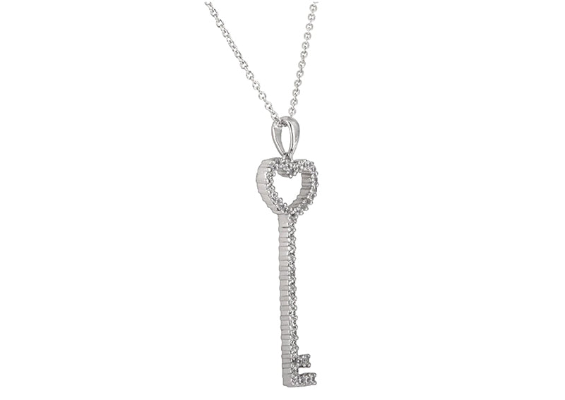 Sterling Silver Thin Pavé Heart Key Necklace by Bling