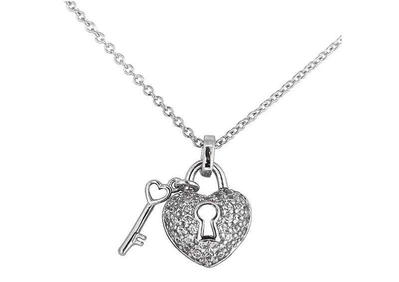 Tiny Key Necklace, Diamond Silver Key Pendant. 