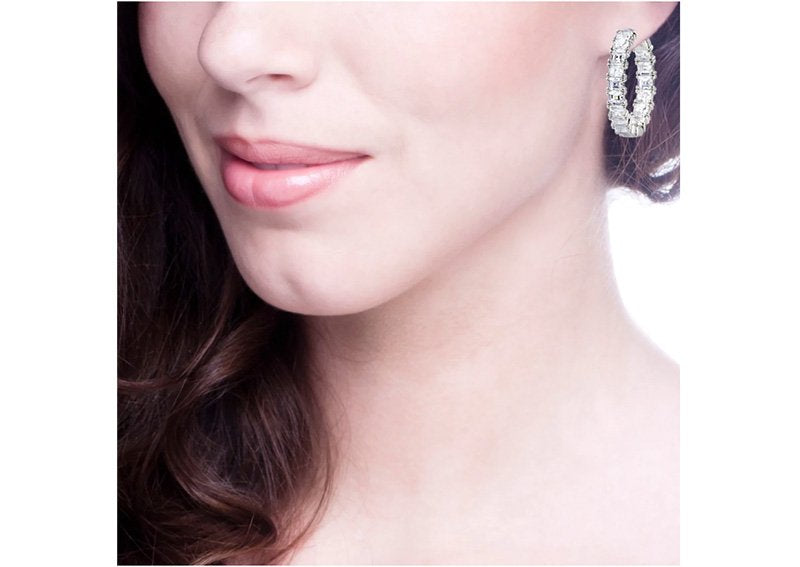 Sterling Silver 1.25" Asscher Cut Oval Couture Hoops by Bling