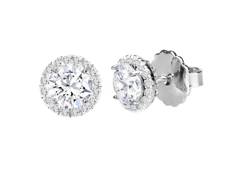 Sterling Silver 1 Carat Clear Round Solana Studs with Halo by