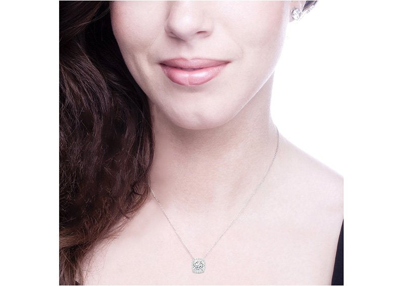 Sterling Silver 3 Carat Cushion Cut Floating Necklace with Halo by Bling