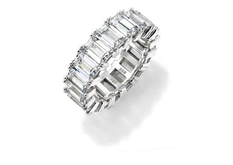 Sterling Silver 4 Prong Emerald Cut Eternity Ring Band by Bling