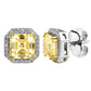 Sterling Silver Fancy Light Yellow 3 Carat Asscher Cut Studs with Halo and 18 KGP Prongs  by Bling