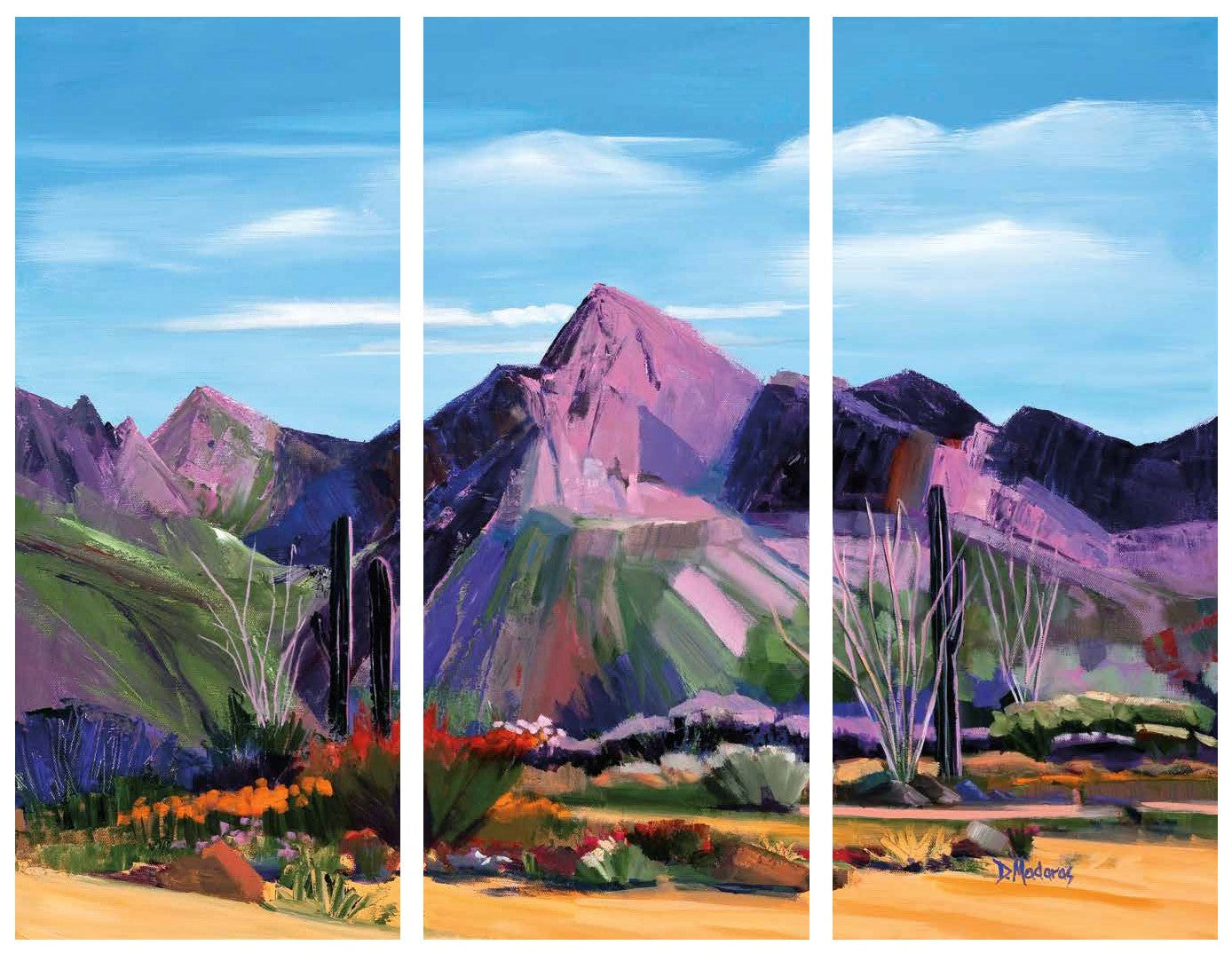 Pink Ocotillo at Pusch Ridge- Canvas Triptych