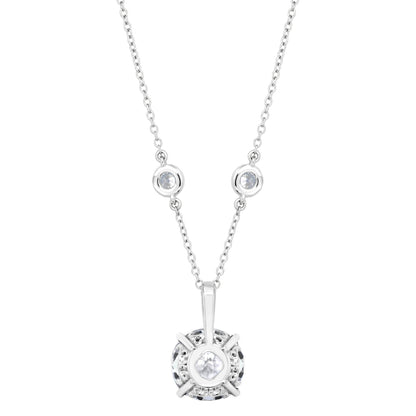 Sterling 10mm Clear Round Filagree Pendant on 18" Regal Short Floating Chain by Bling