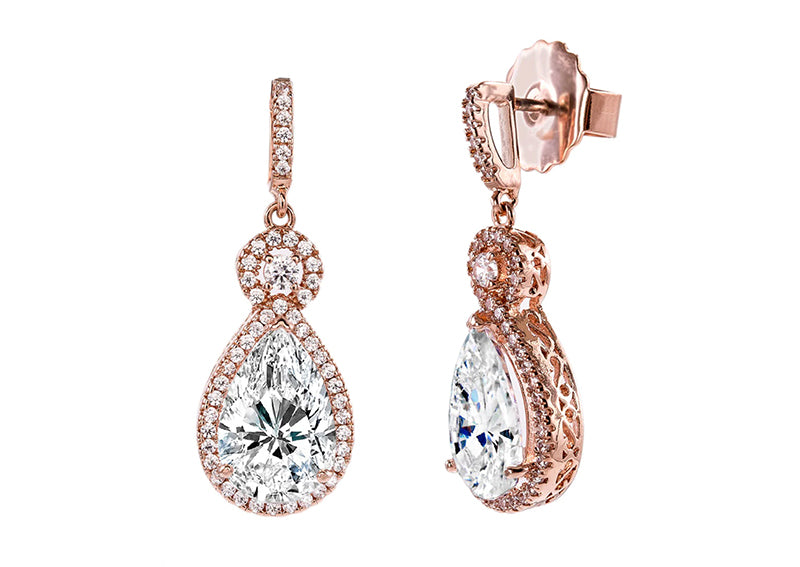 18 KGP Rose Gold Victorian Clear Teardrops by Bling