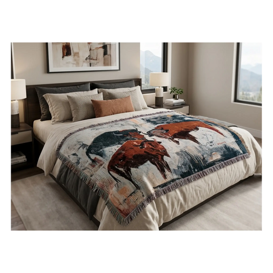 Cotton Throw Blanket - Bison on Parade