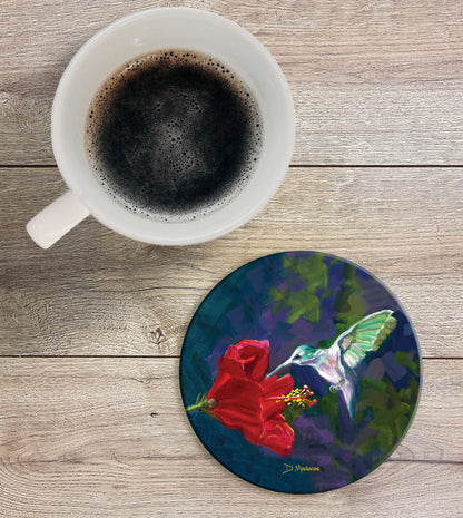 Hummingbird and the Hibiscus- Ceramic Coaster