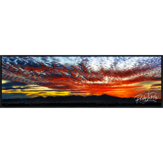 Fire in the Tucson Sky by Rocky LaRose - Framed Aluminum 13x40"