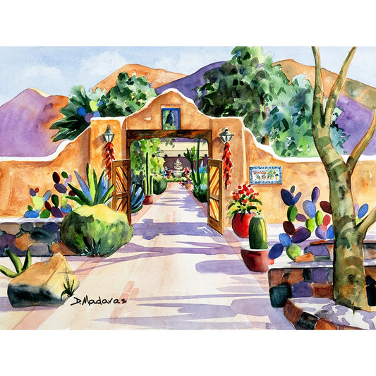 Framed Watercolor Print 16x20"- Hacienda Gate II