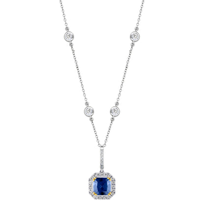 Sterling Lab Created Sapphire Cushion Cut Pendant on 18" Regal Short Floating Chain by Bling