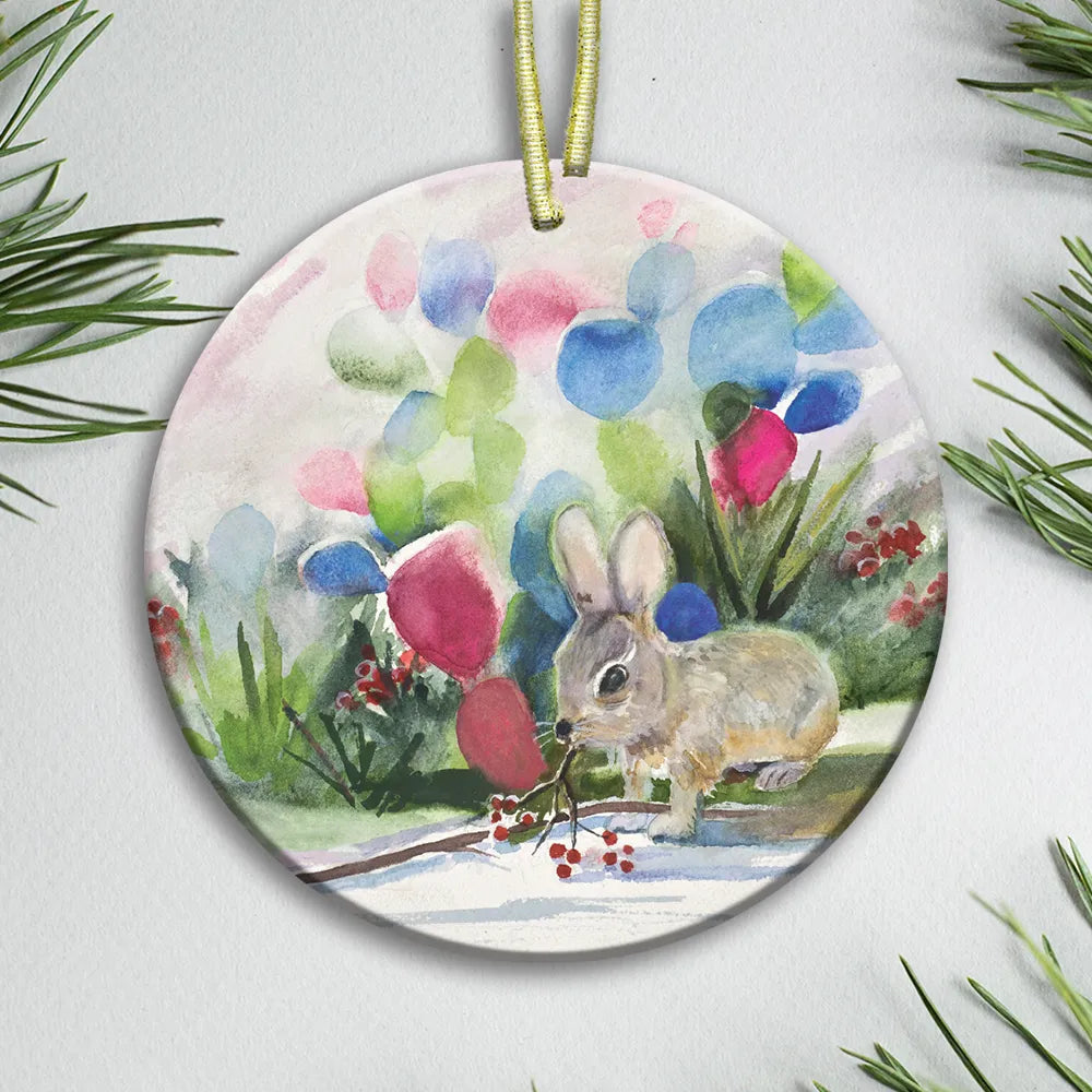 Christmas Bunny - Ceramic Ornament