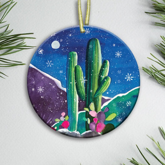 Night Sky with Snowflakes - Ceramic Ornament