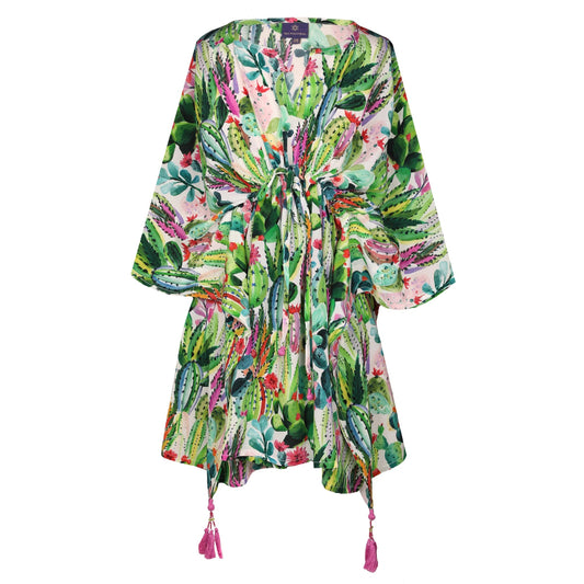 Primavera Cactus Italian Silk Kaftan Dress by Pax Philomena