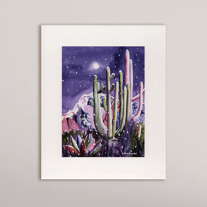 Moonlit Saguaro- Matted Print