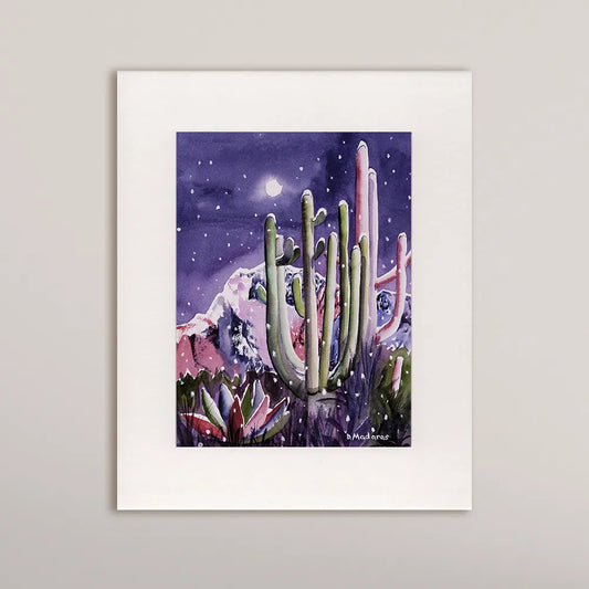 Moonlit Saguaro- Matted Print