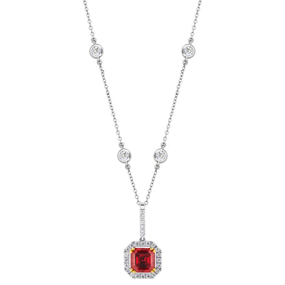 Sterling Garnet Hued Asscher Cut Pendant on 18" Regal Short Floating Chain by Bling