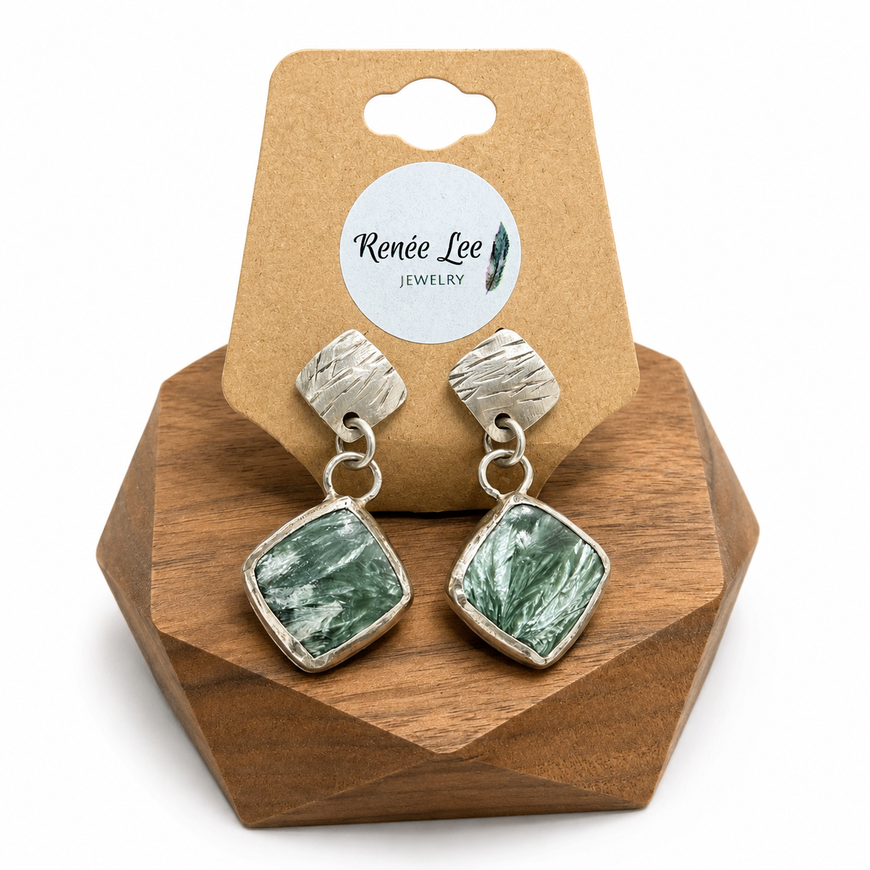 SS and Square Seraphinite Earrings by Renée Lee Jewelry
