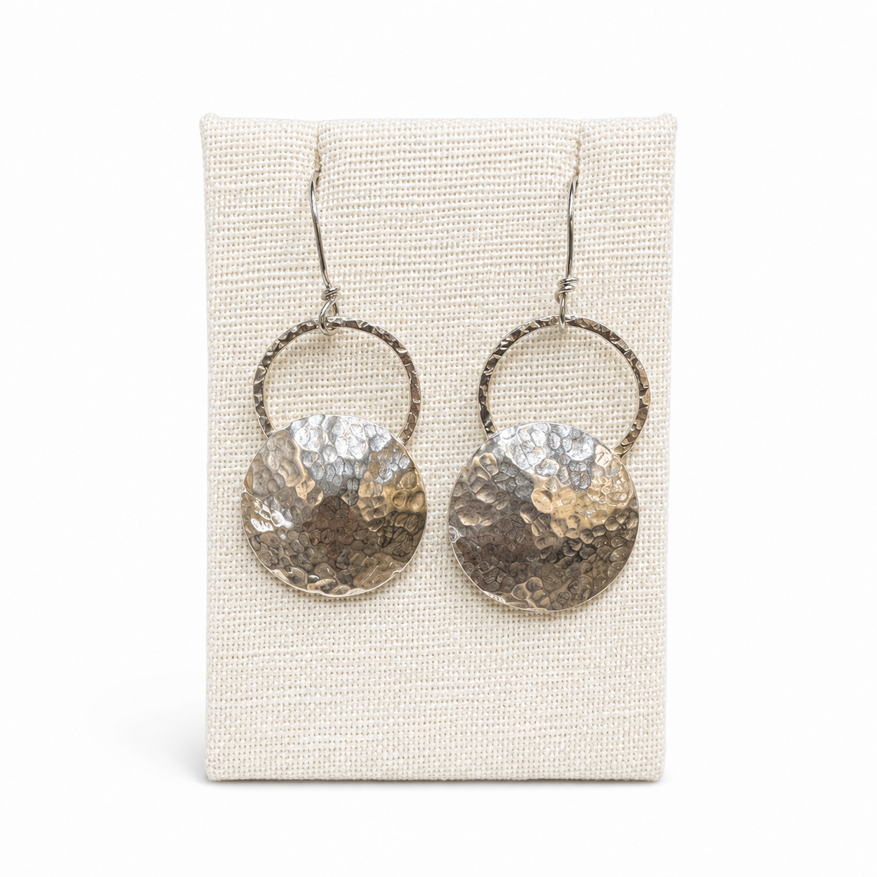 SS Hammered Disc Dangle Earrings by Renée Lee Jewelry