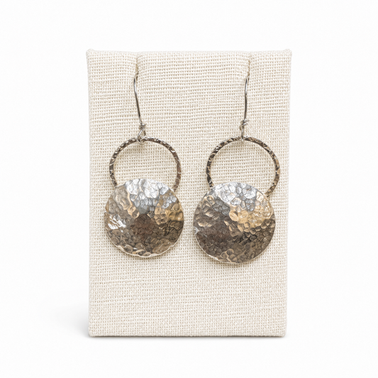 SS Hammered Disc Dangle Earrings by Renée Lee Jewelry