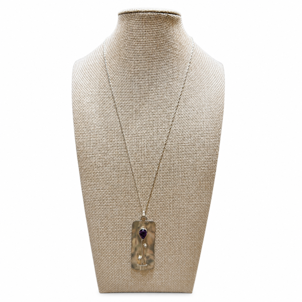 SS and Pear Shaped Amethyst Flower Pendant w/ chain by Renée Lee Jewelry