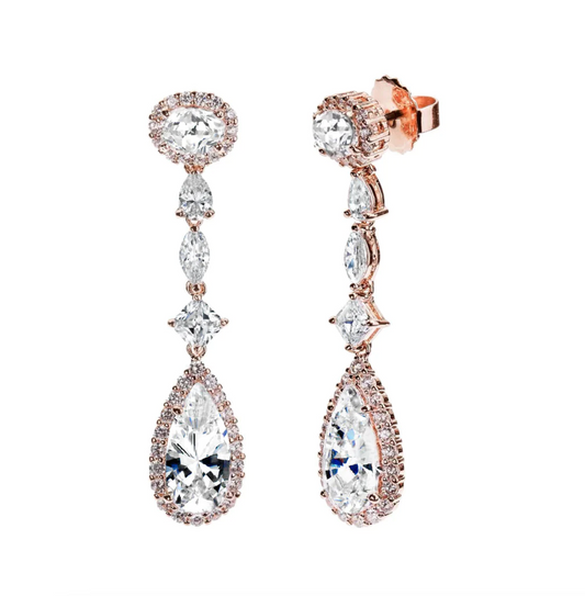 18 KGP Rose Gold Clear Regal Teardrops by Bling