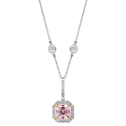 Sterling Fancy Light Pink Asscher Cut Pendant on 18" Regal Short Floating Chain by Bling