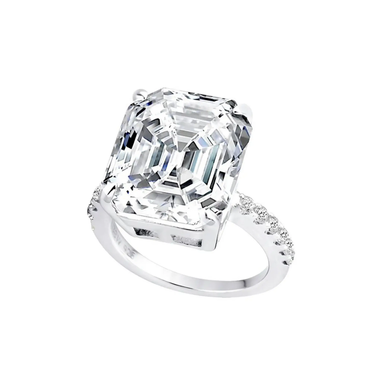 Sterling Silver Clear Asscher/Emerald-Cut Aspen Ring-Bling by Wilkening Invented Cut
