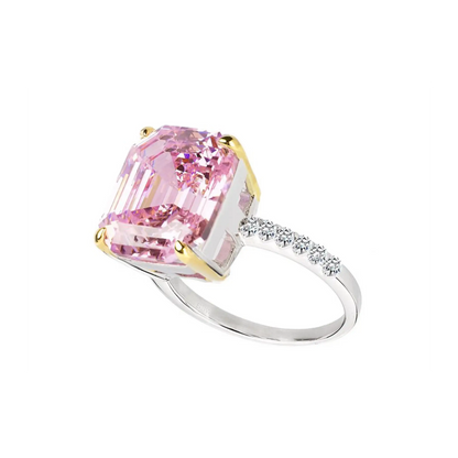 Sterling Silver Pink Asscher/Emerald-Cut Aspen Ring with 18 KGP Prongs-Bling by Wilkening Invented Cut