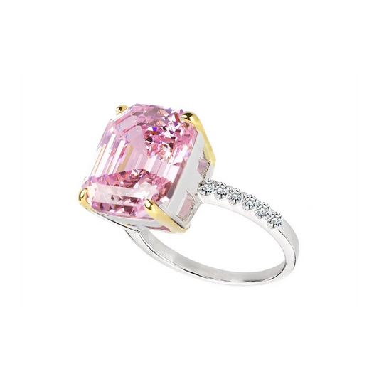 Sterling Silver Pink Asscher/Emerald-Cut Aspen Ring with 18 KGP Prongs-Bling by Wilkening Invented Cut