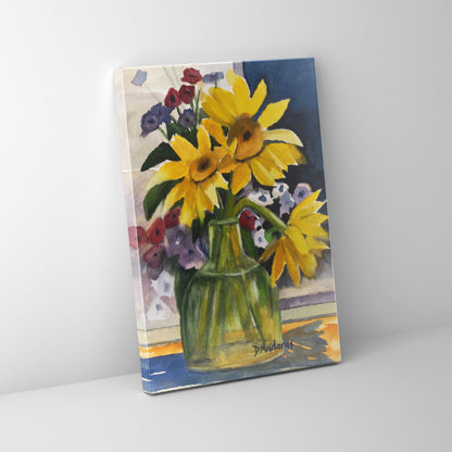 Sunflowers in Green Glass- Canvas