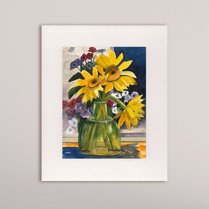 Sunflowers in Green Glass- Matted Print
